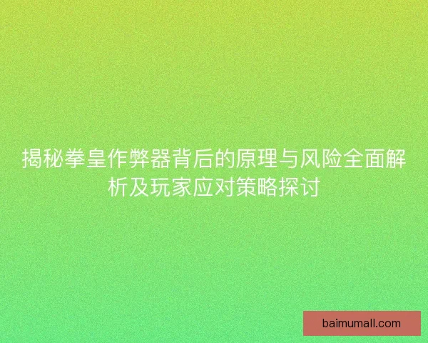 揭秘拳皇作弊器背后的原理与风险全面解析及玩家应对策略探讨