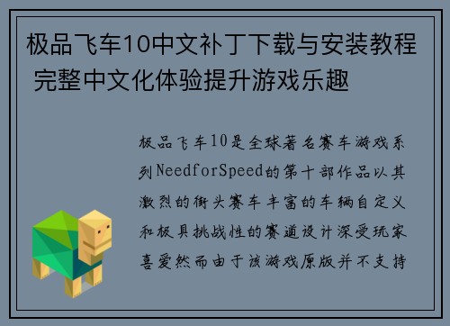 极品飞车10中文补丁下载与安装教程 完整中文化体验提升游戏乐趣